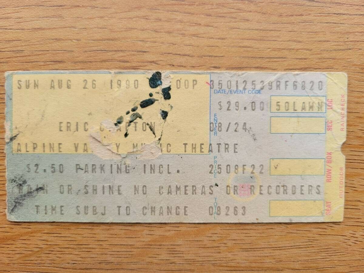 Ticket From Stevie Ray Vaughan's Last Concert / Alpine Valley, Wi - 8/26/1990